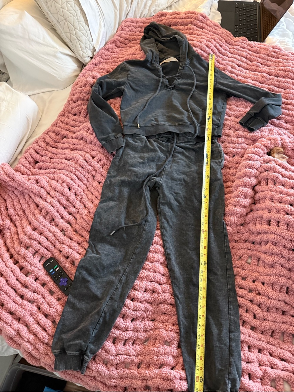 Love Connect Acid Wash Lace-Up Crop Hoodie & Jogger Set Size M Cotton